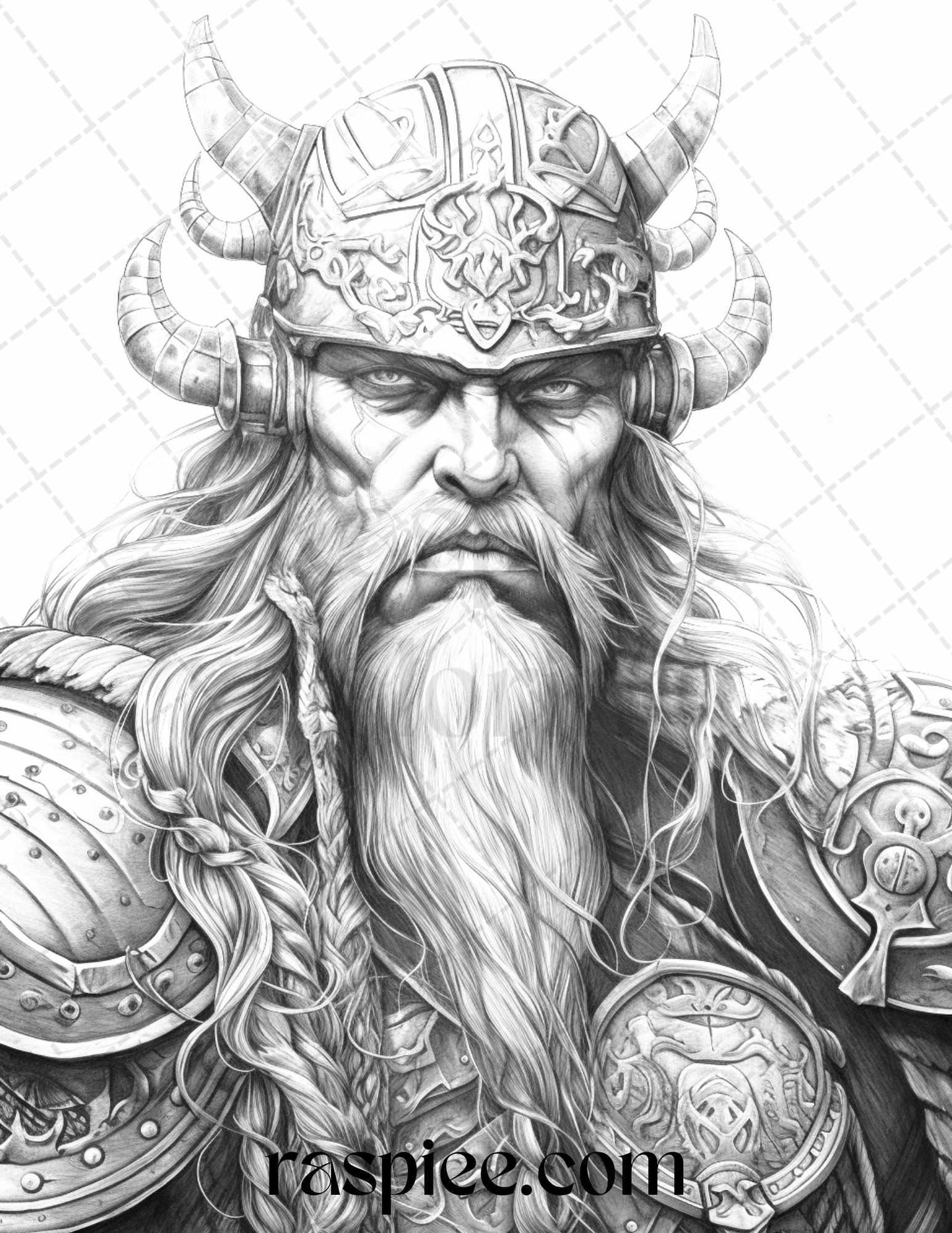 55 Viking Warriors Portrait Grayscale Coloring Pages Printable for Adults, PDF File Instant Download