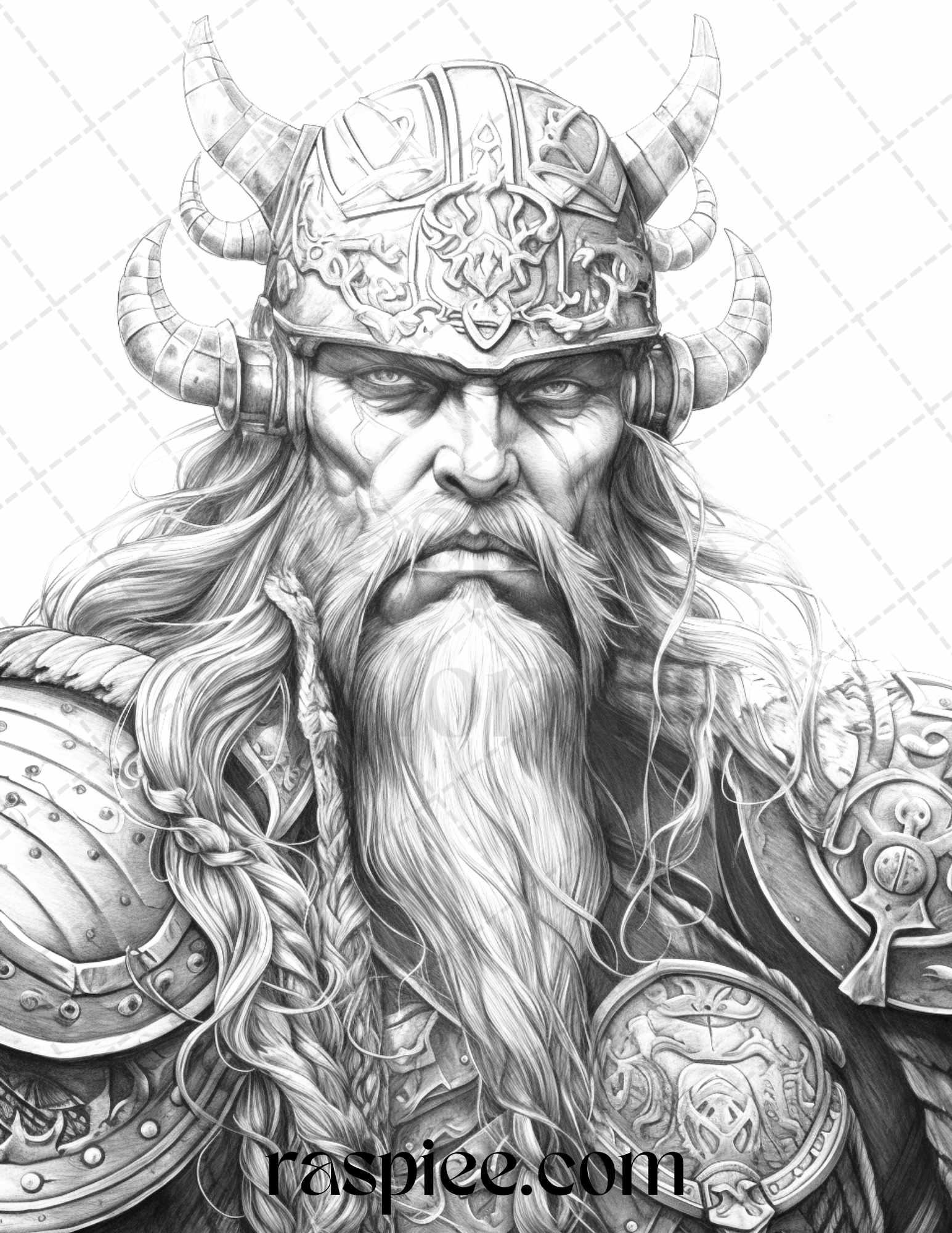 55 Viking Warriors Portrait Grayscale Coloring Pages Printable for Adults, PDF File Instant Download