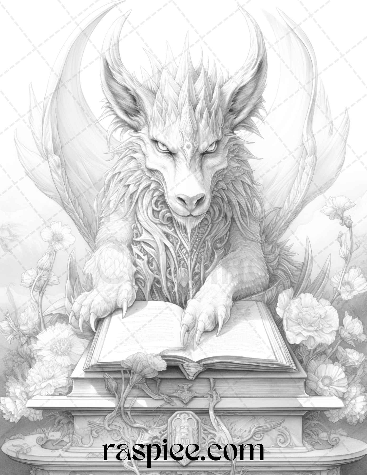 50 Magical Books Grayscale Coloring Pages Printable for Adults, PDF File Instant Download
