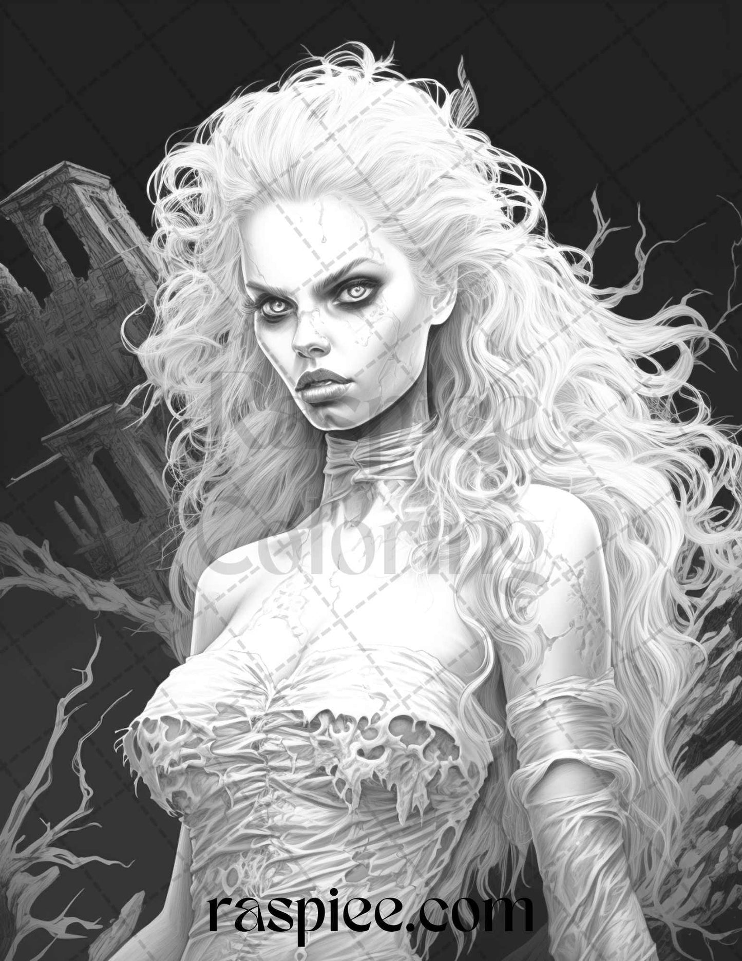 60 Halloween Vampire Grayscale Coloring Pages Printable for Adults, PDF File Instant Download