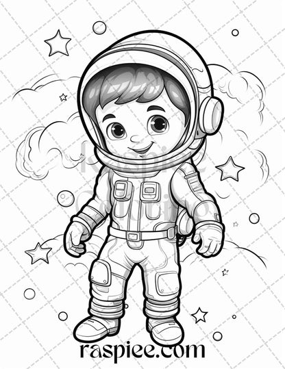 50 Cute Astronaut Adventures Coloring Pages Printable for Kids, PDF File Instant Download