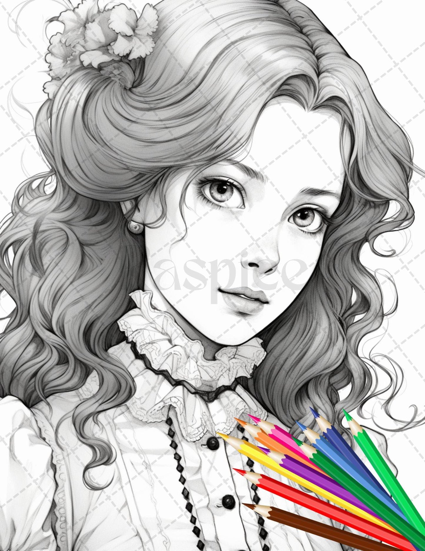 36 Beautiful Victorian Girls Coloring Pages Printable for Adults, Grayscale Coloring Page, PDF File Instant Download