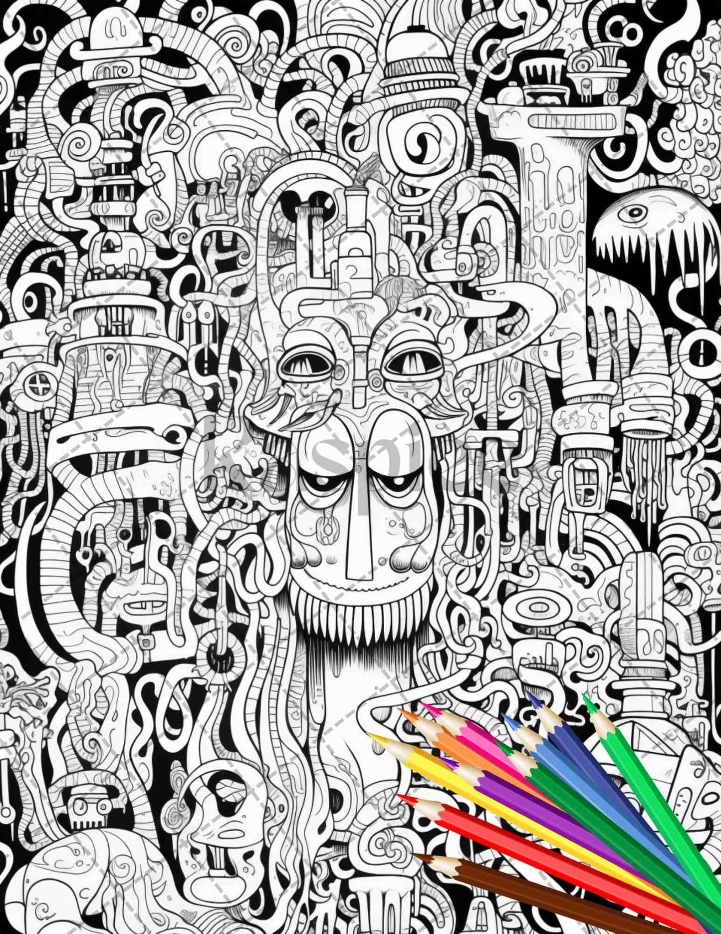 Psychedelic Trippy Coloring Book Printable for Adults, Grayscale Coloring Page, PDF File Instant Download