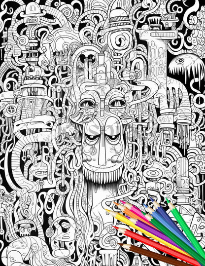 Psychedelic Trippy Coloring Book Printable for Adults, Grayscale Coloring Page, PDF File Instant Download
