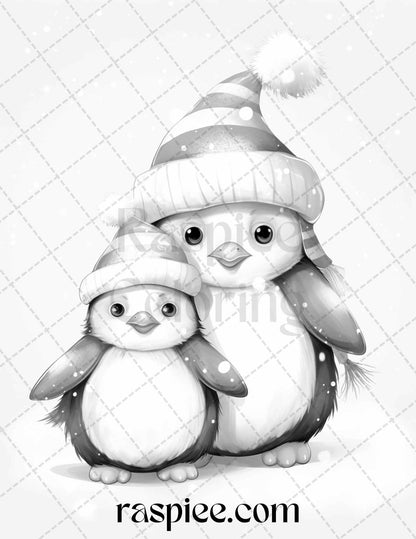 70 Christmas Critters Grayscale Coloring Pages Printable for Adults and Kids, PDF File Instant Download