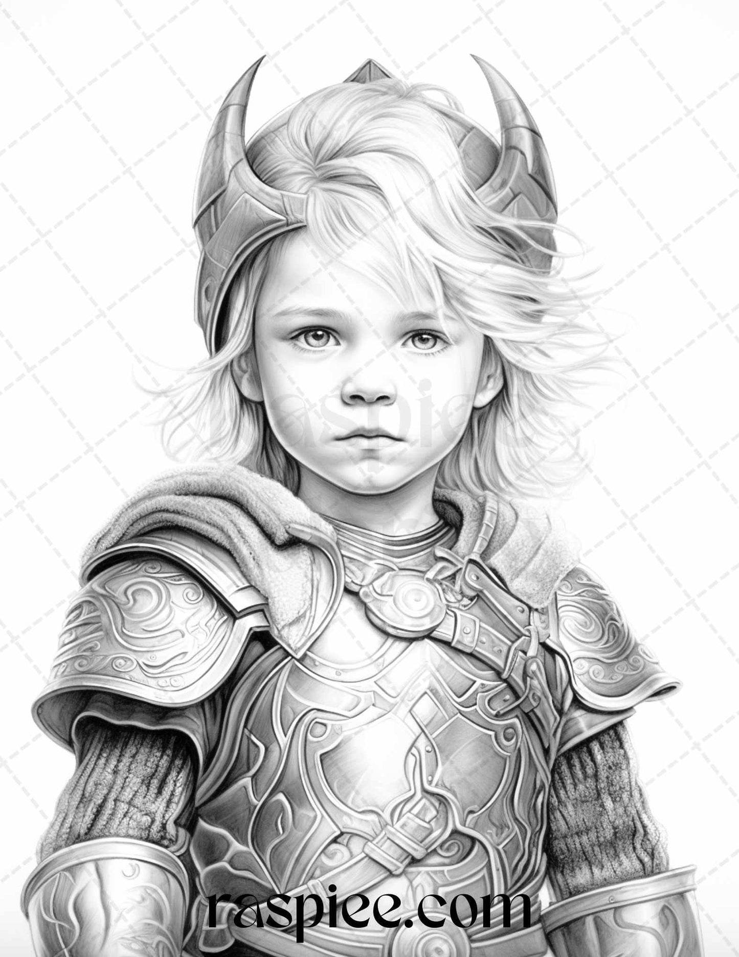 58 Little Viking Girls Boys Portrait Grayscale Coloring Pages Printable, PDF File Instant Download