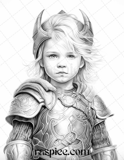 58 Little Viking Girls Boys Portrait Grayscale Coloring Pages Printable, PDF File Instant Download