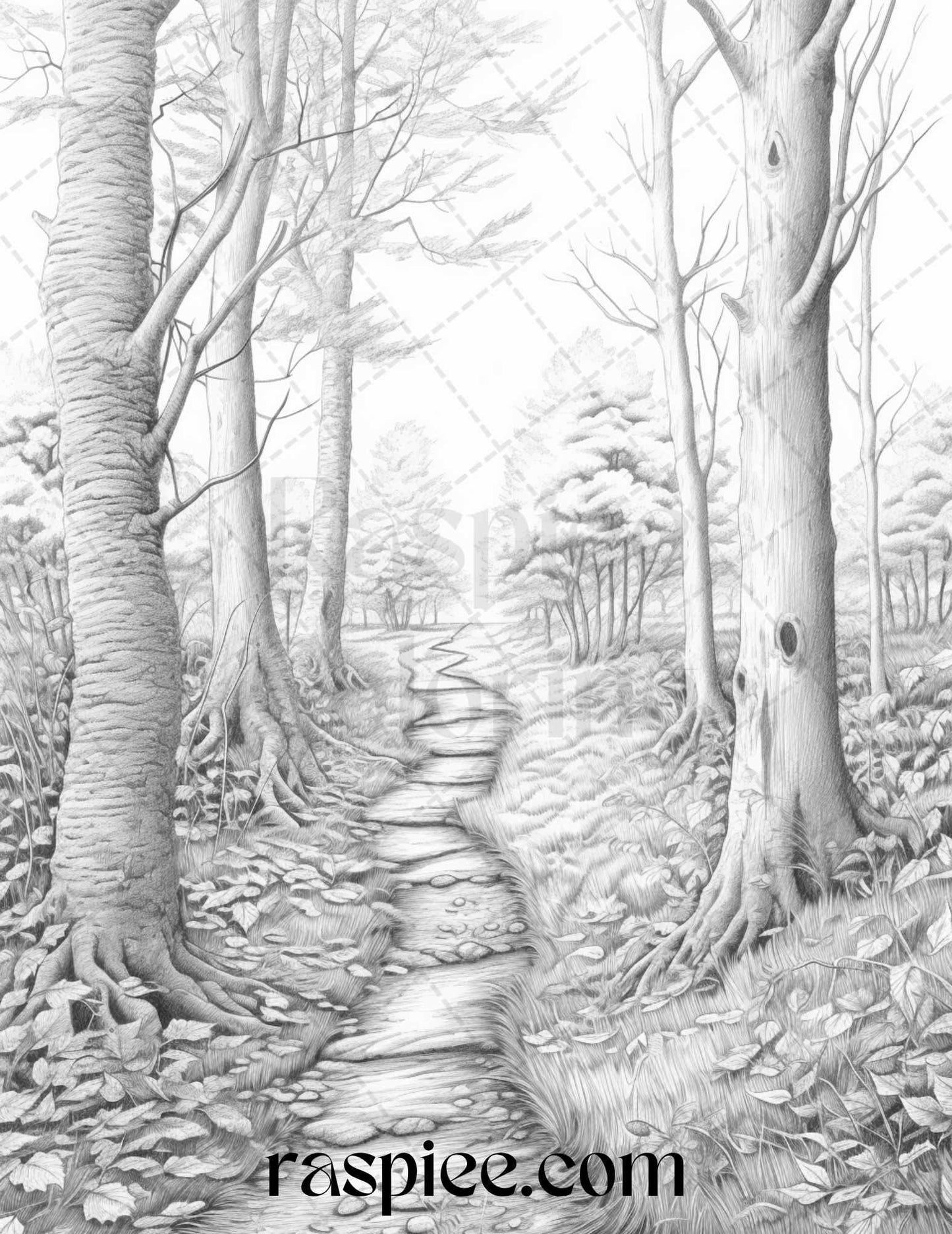 Autumn Scenery Grayscale Coloring Pages Printable for Adults, PDF File Instant Download