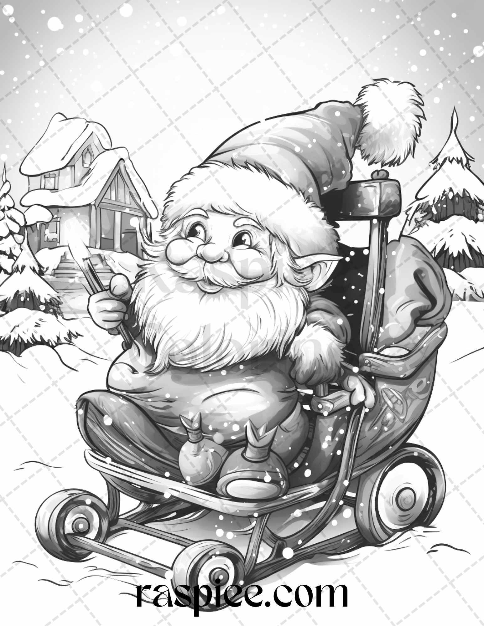 60 Christmas Gnomes Grayscale Coloring Pages Printable for Adults and Kids, PDF File Instant Download