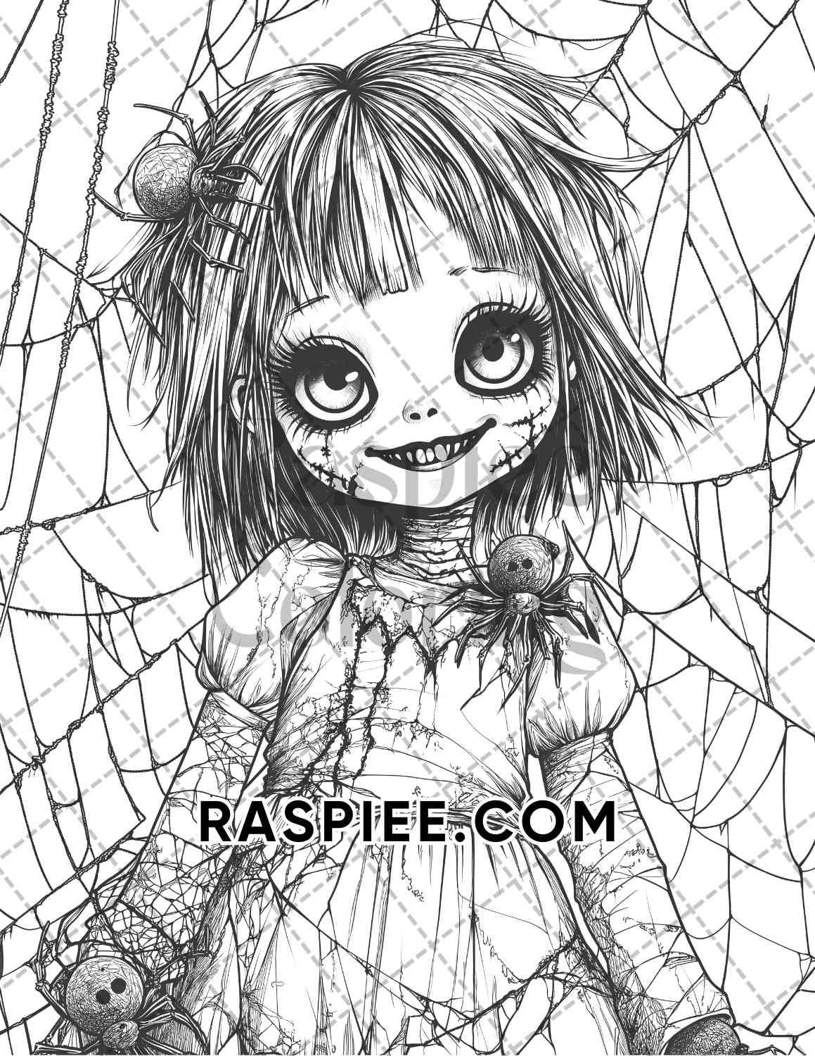 Haunted Dolls Halloween Horror Adult Coloring Pages Printable PDF Instant Download