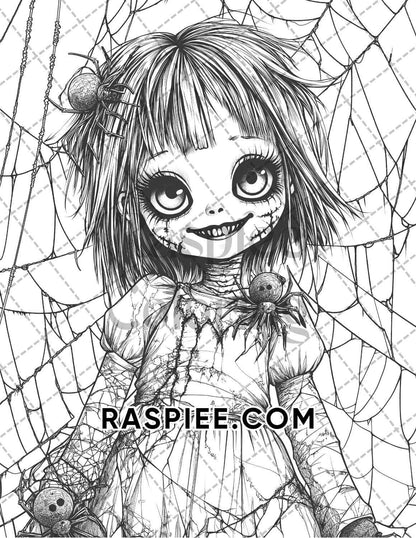 Haunted Dolls Halloween Horror Adult Coloring Pages Printable PDF Instant Download