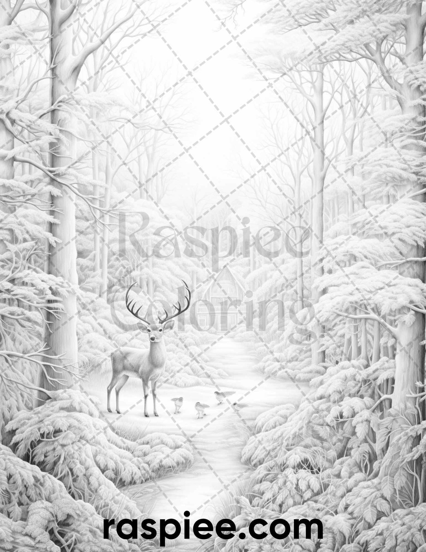 60 Merry Christmas Grayscale Coloring Pages Printable for Adult, Holiday Relaxation Art, PDF File Instant Download