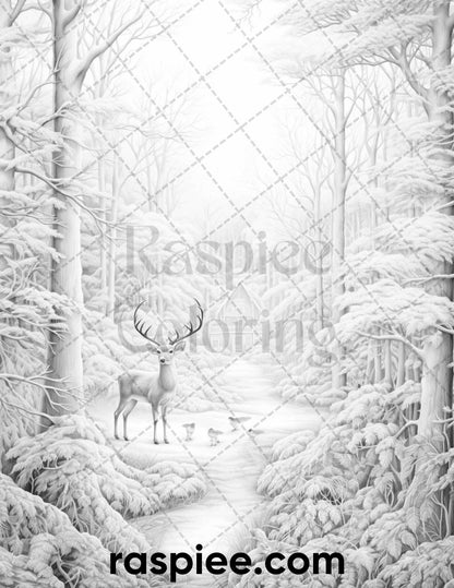 60 Merry Christmas Grayscale Coloring Pages Printable for Adult, Holiday Relaxation Art, PDF File Instant Download