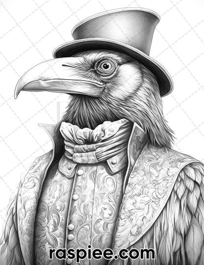 80 Gothic Animals Grayscale Adult Coloring Pages, Printable PDF Instant Download