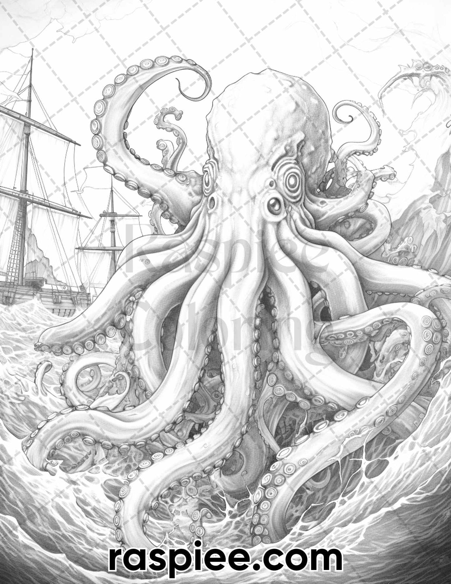 60 Mythical Creatures Grayscale Coloring Pages for Adults, Printable PDF Instant Download