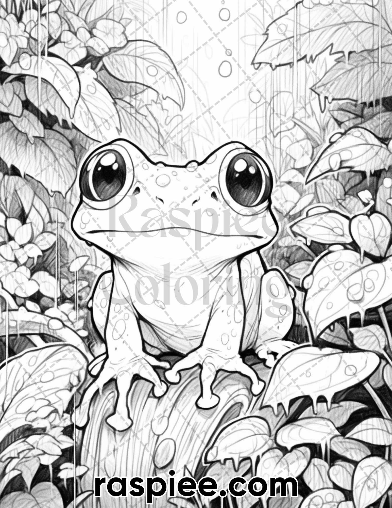 50 The Frog Kingdom Grayscale Coloring Pages for Adults, Printable PDF Instant Download