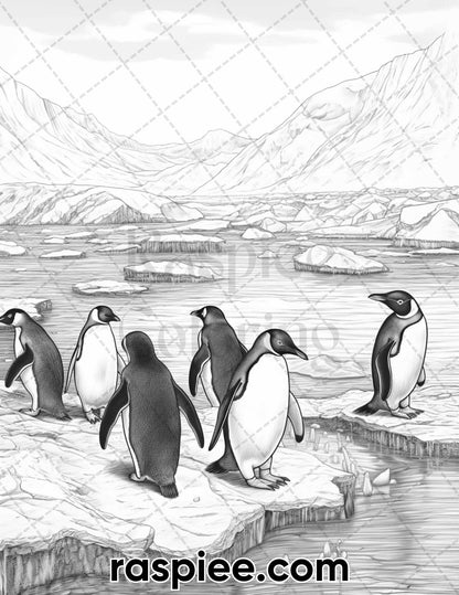 55 Winter Wildlife Grayscale Coloring Pages for Adults, Printable PDF Instant Download