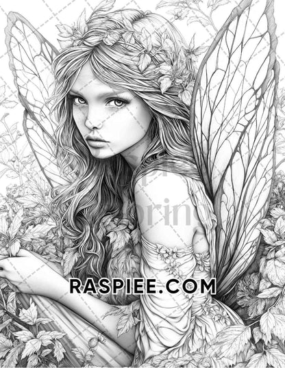 Fairy Beauties Portrait Adult Coloring Pages Printable PDF Instant Download