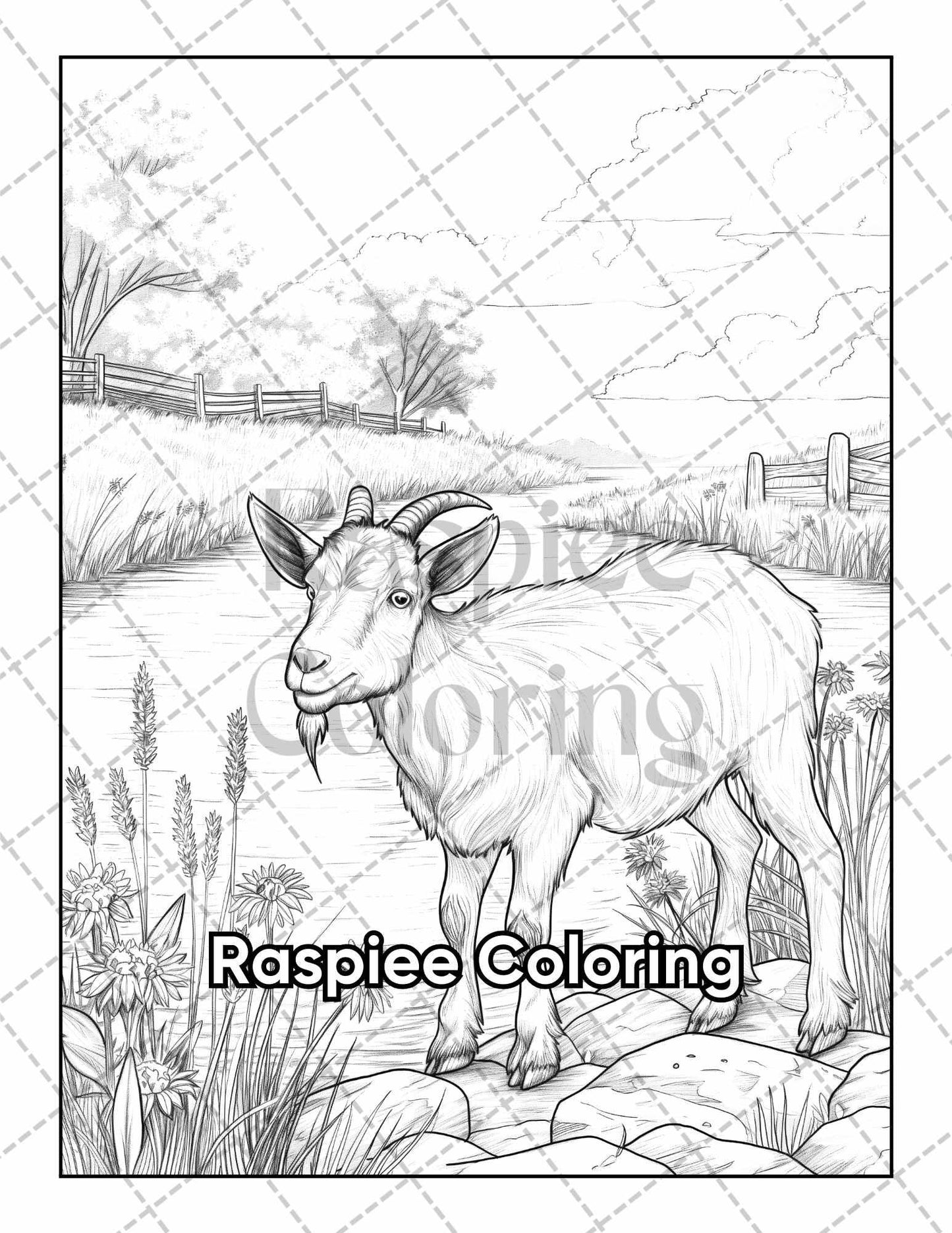 50 Country Farm Scenes Adult Coloring Pages Printable PDF Instant Download