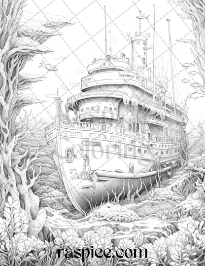 Ocean Life Grayscale Coloring Pages Printable for Adults Relaxation and Creativity, PDF File Instant Download