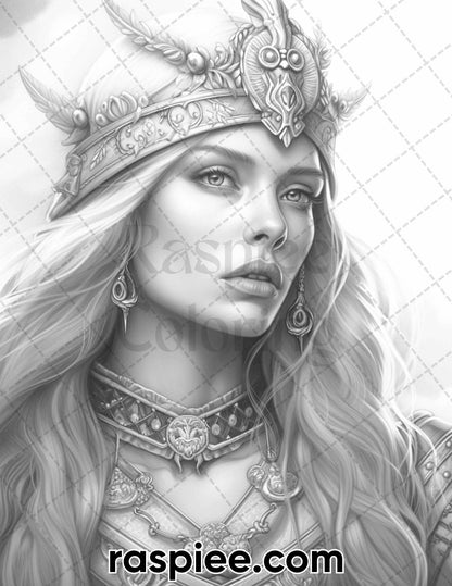 52 Mythology Gods Grayscale Coloring Pages for Adults, Printable PDF Instant Download