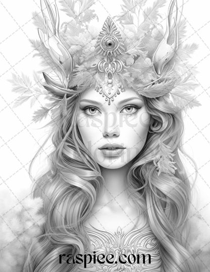 50 Winter Fairy Grayscale Coloring Pages Printable for Adults, PDF File Instant Download