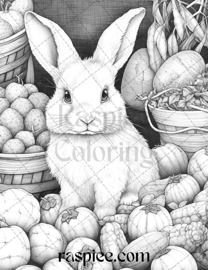 50 Rabbit Garden Grayscale Coloring Pages Printable for Adults, PDF File Instant Download