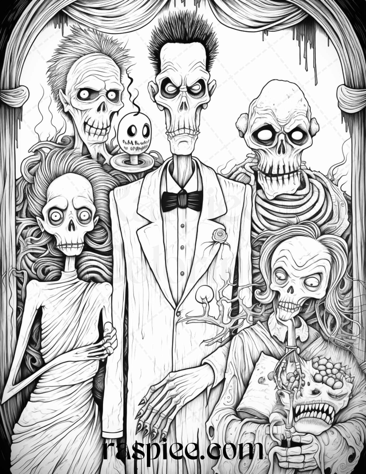 50 Monster Family Grayscale Coloring Pages Printable for Adults - Instant Download, Halloween Coloring Book, Fun and Spooky Designs
