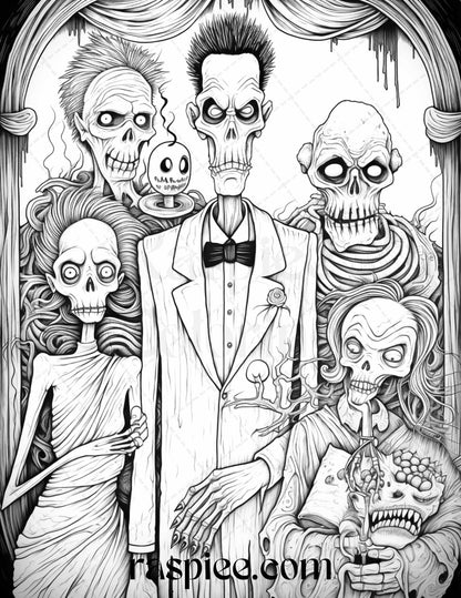 50 Monster Family Grayscale Coloring Pages Printable for Adults - Instant Download, Halloween Coloring Book, Fun and Spooky Designs