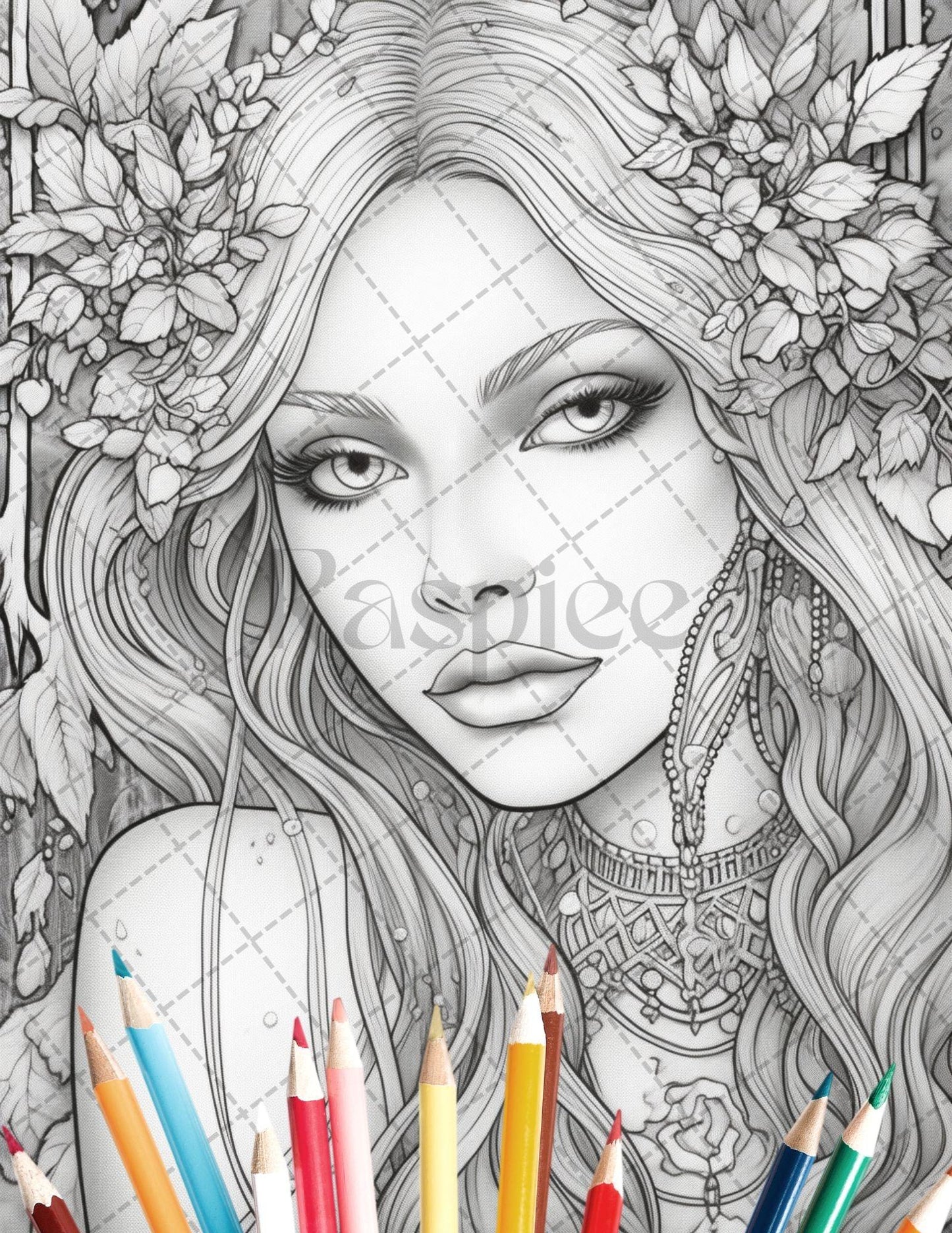 35 Beautiful Printable Elf Girls Coloring Book for Adults, Grayscale Coloring Page, PDF File Instant Download