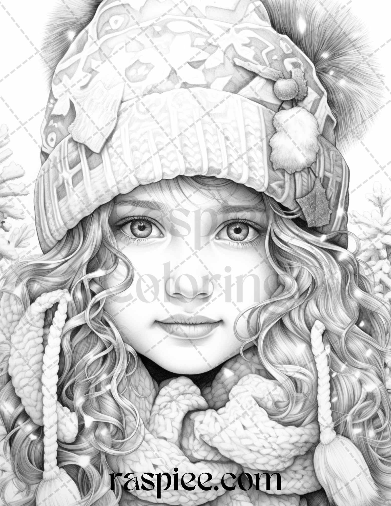 60 Beautiful Winter Girls Grayscale Coloring Pages Printable for Adults, PDF File Instant Download