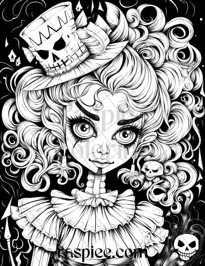 50 Spooky Miss Nightmare Grayscale Coloring Pages Printable for Adults, PDF File Instant Download