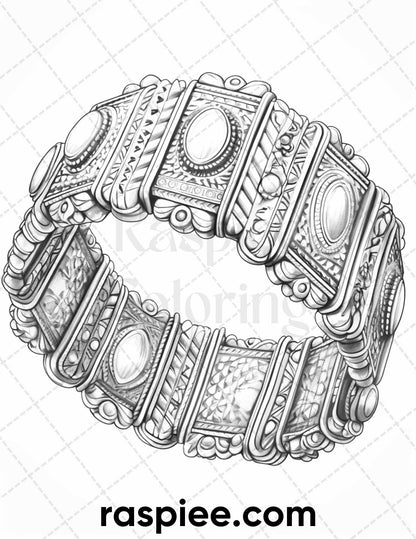75 Exquisite Jewelry Collection Grayscale Coloring Pages for Adults, Printable PDF Instant Download