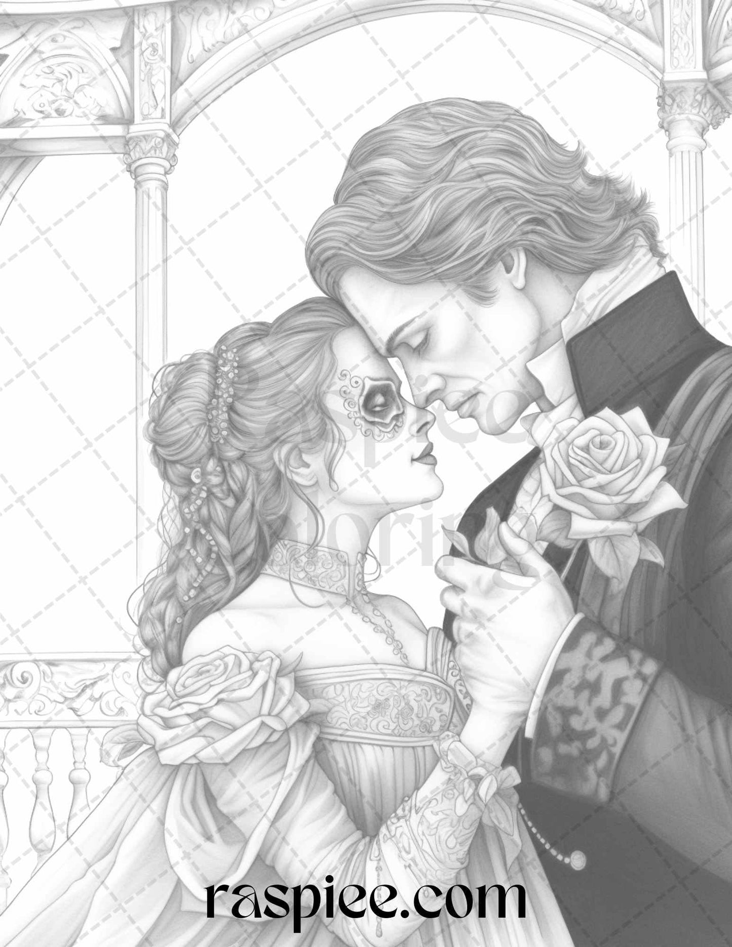 Phantom of the Opera Grayscale Coloring Pages Printable for Adults, PDF File Instant Download