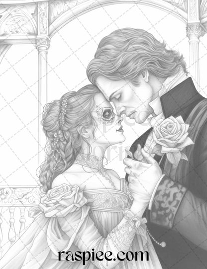 Phantom of the Opera Grayscale Coloring Pages Printable for Adults, PDF File Instant Download