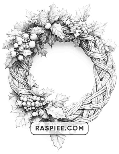 72 Christmas Wreaths Adult Coloring Pages