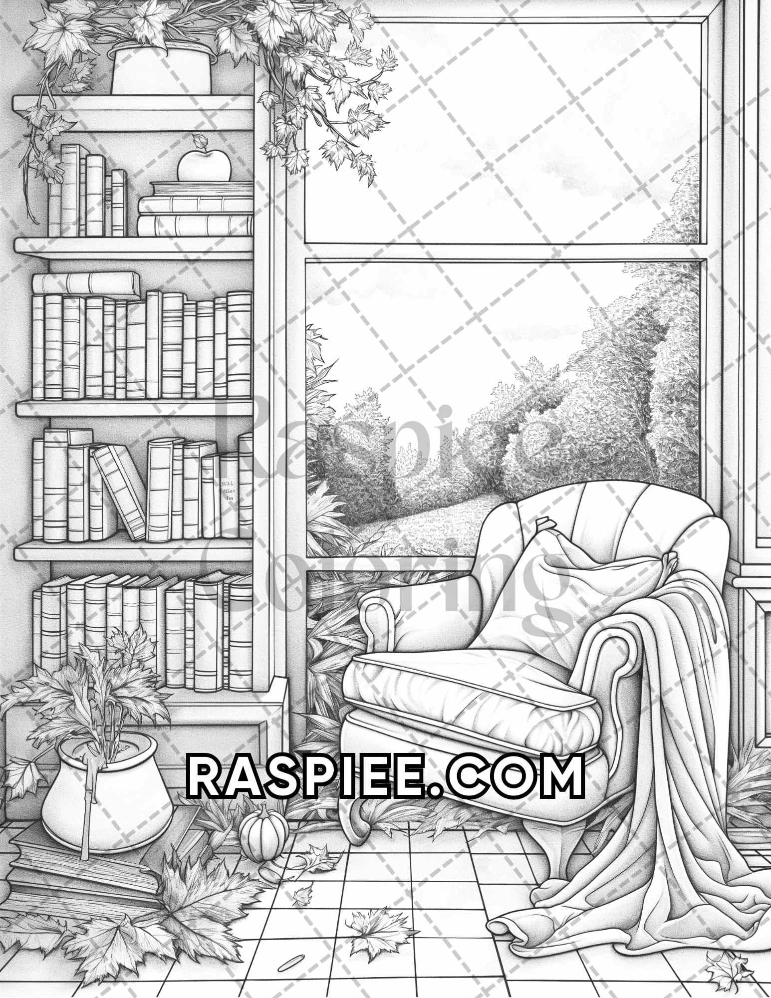 60 Relaxing Autumn Grayscale Adult Coloring Pages Printable PDF Instant Download
