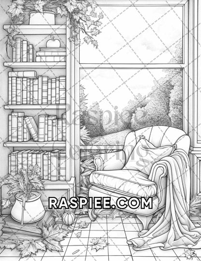 60 Relaxing Autumn Grayscale Adult Coloring Pages Printable PDF Instant Download