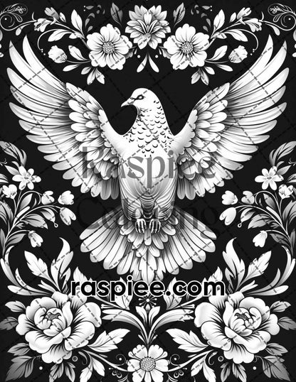 87 Spirit Animals Grayscale Adult Coloring Pages Printable PDF Instant Download