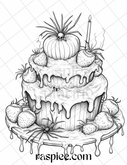 68 Halloween Spooky Desserts Grayscale Coloring Pages Printable for Adults, PDF File Instant Download