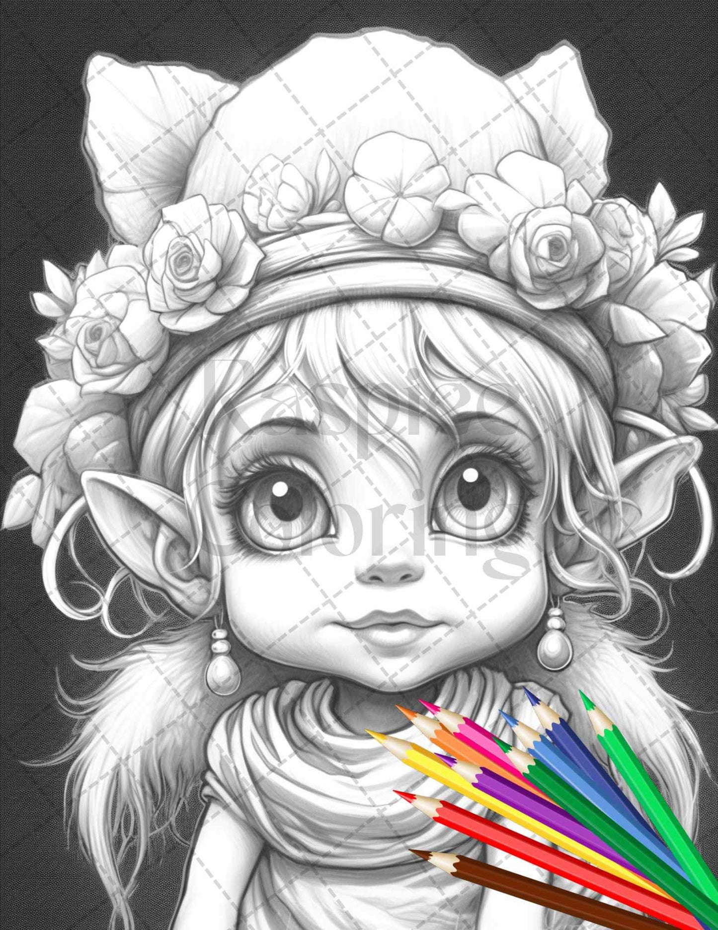 41 Adorable Gnome Girls Grayscale Coloring Pages Printable for Adults and Kids, PDF File Instant Download
