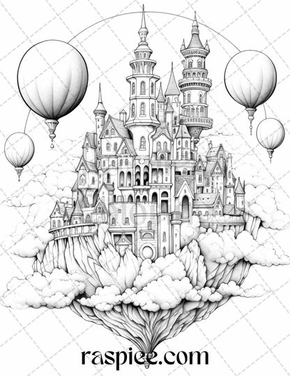 60 Enchanting Surrealism Grayscale Coloring Pages Printable for Adults, PDF File Instant Download