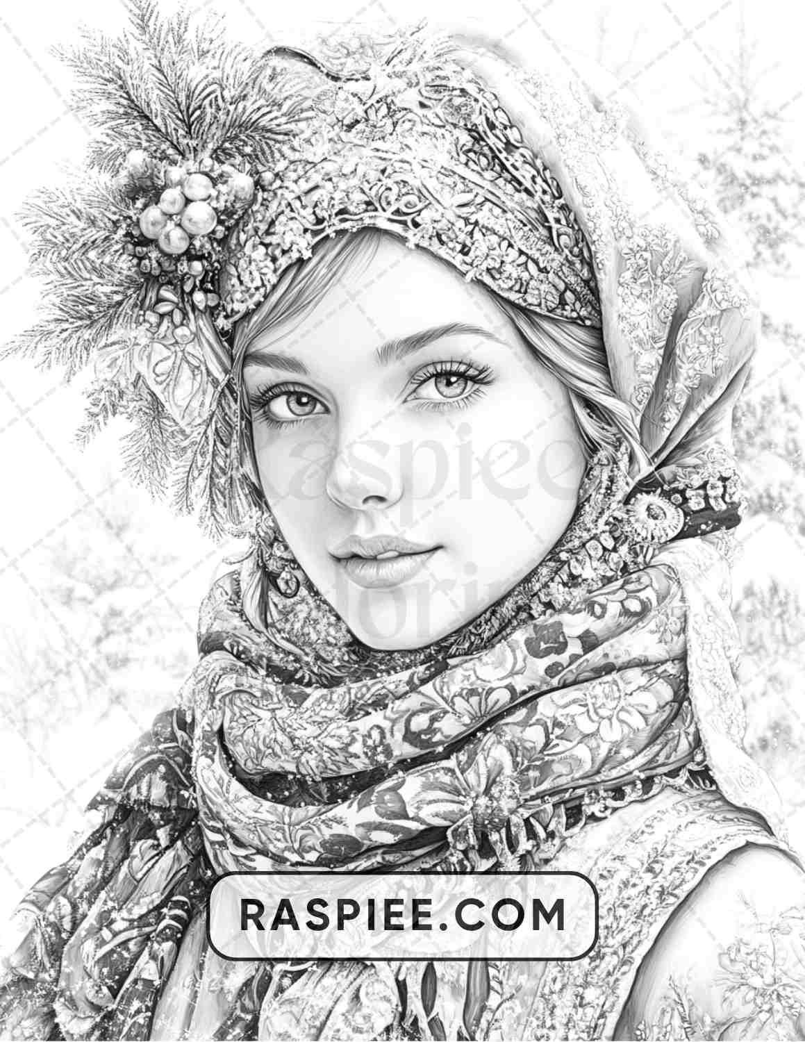 57 Winter Fairytale Portraits Adult Coloring Pages