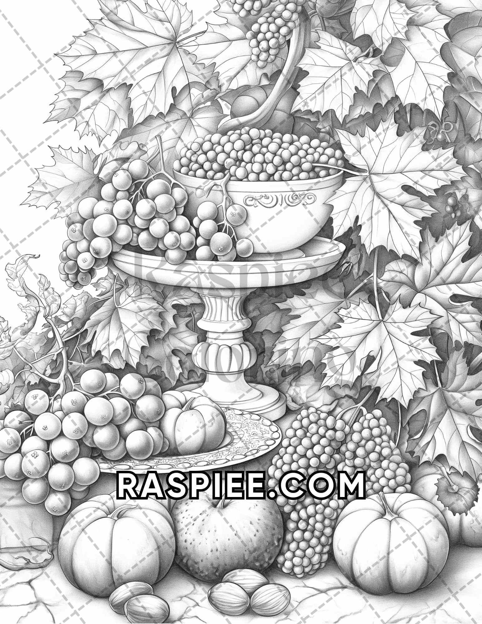 60 Relaxing Autumn Grayscale Adult Coloring Pages Printable PDF Instant Download