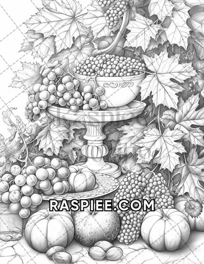 60 Relaxing Autumn Grayscale Adult Coloring Pages Printable PDF Instant Download