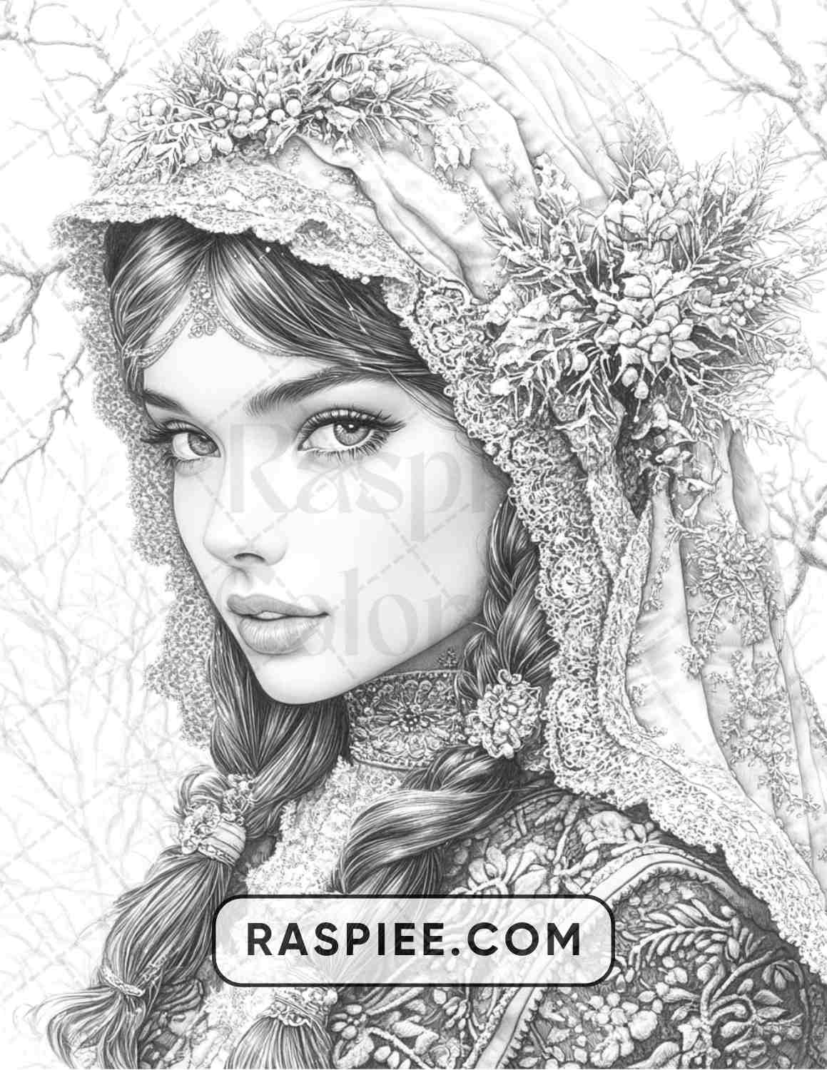 57 Winter Fairytale Portraits Adult Coloring Pages