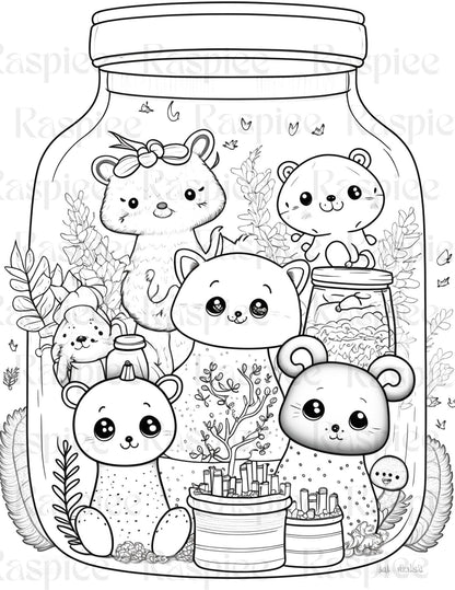 100 Animal in Jar Coloring Pages, Printable Coloring Pages for Kids and Adults, Printable PDF File Instant Download
