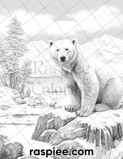 55 Wild Animals Grayscale Coloring Pages for Adults, Printable PDF Instant Download