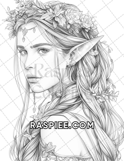 60 Fantasy Beauties Grayscale Adult Coloring Pages Printable PDF Instant Download