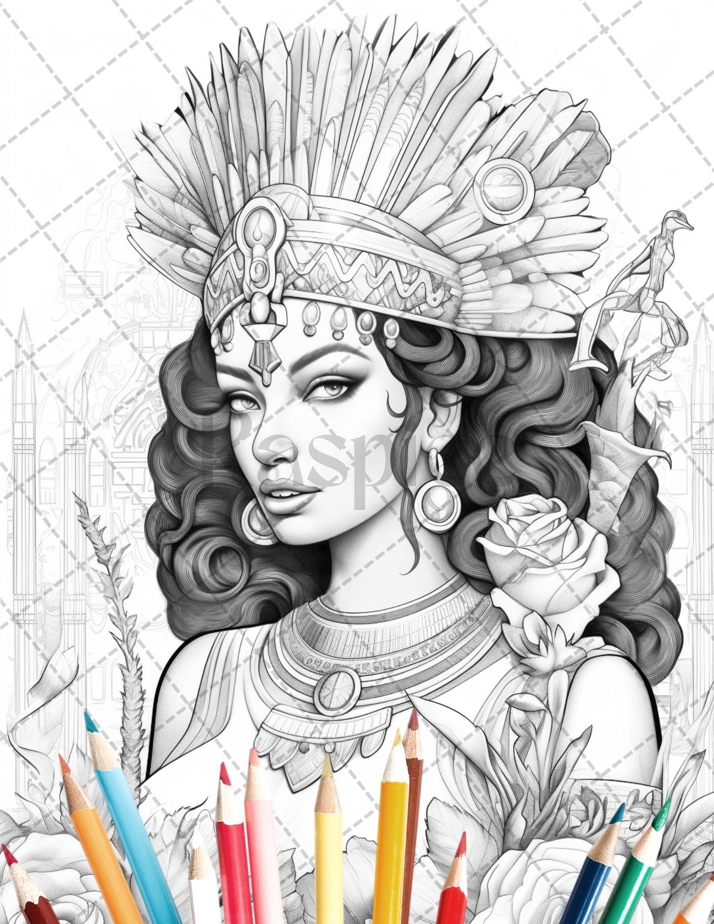 35 Ancient Egyptian Queens Coloring Book Printable for Adults, Grayscale Coloring Page, PDF File Instant Download